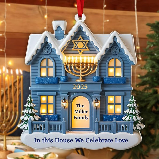 Personalized Hanukkah Ornaments for Tree - House Warming Gifts New Home Ornament 2025, 2D Custom Family Christmas Ornaments, Merry Chrismukkah Jewish and Christian Gift