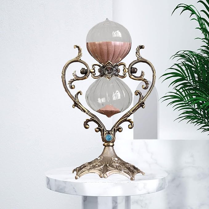 Sanduhr 30 Minuten,Hour Glass,Love Shape Metal Vintage Hourglass,Hourglass Decor,for Home Decoration Office Desk Wedding Party Decor Kitchen Timer (Pink Sand)