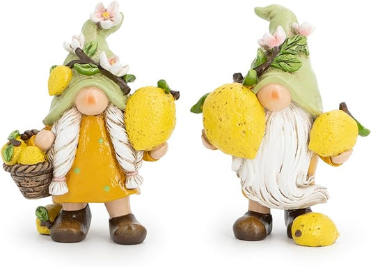 Hodao Set of 2 Lemon Gnome Figurines Sets - Lemon-Themed Gnomes Indoor Home Decor for Summer - Decorative Gnomes for Kitchen, Living Room, or Shelf - Cute Yellow Ornaments for Thanksgiving (Yellow-2)