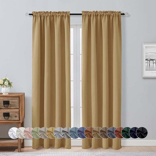 Aiyufeng Gold Blackout Curtains for Bedroom 84 Inch Length 2 Panels Set, Solid Thermal Insulated Privacy Living Room Window Treatment Curtains Blackout Drapes, W40 x L84 Inch, Gold
