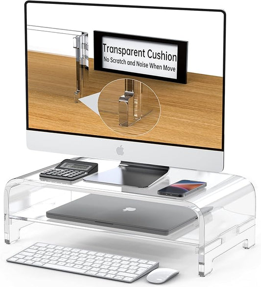Acrylic Monitor Stand Riser Desk Shelf 2 Tier, 5 Inches High, Laptop Stand for Desk Clear Computer Desk Organizer Shelf for PC/Printer Storage Laptop Desktop Stand Organization