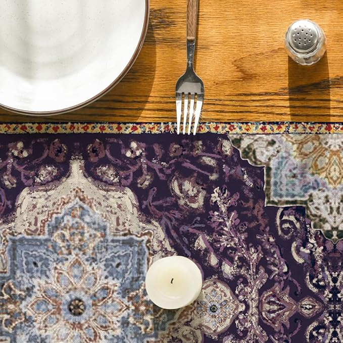 Artoid Mode Boho Bohemia Style Purple Table Runner, Country Rustic Farmhouse Magical Mardi Gras Kitchen Dining Table Decoration for Home Party Decor 13x72 Inch