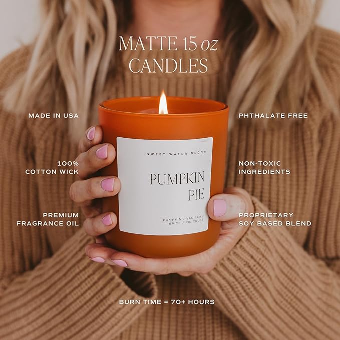 Sweet Water Decor Pumpkin Spice Candle - Fall Candles with Pumpkin, Clover, Cinnamon & Vanilla Scent for Home - Pumpkin Candle with 70 Hours Burn Time - 15Oz Orange Jar Pumpkin Spice Soy Candles