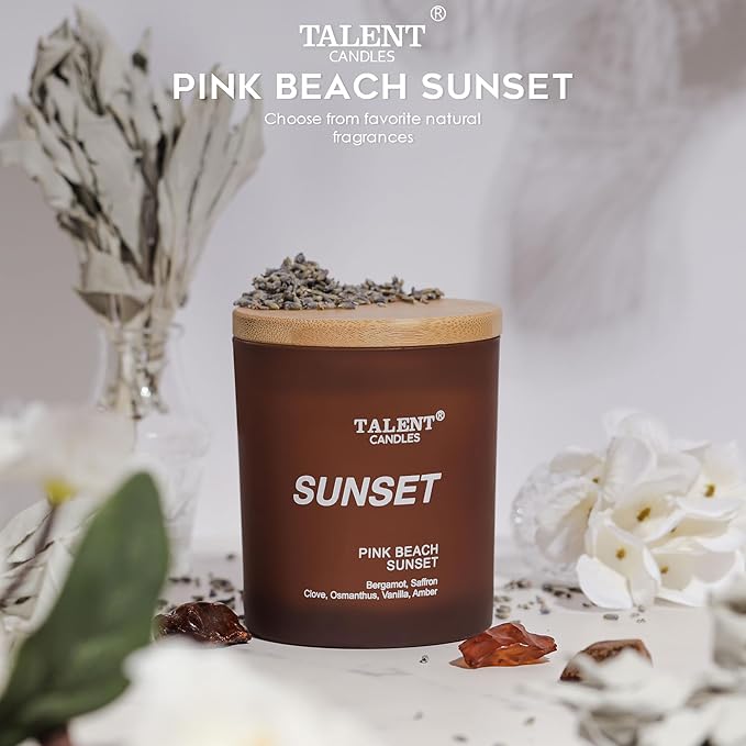 Candles for Home Scented, Natural Soy Wax, Scented Candle Stress Relief and Relaxation, Pink Beach Sunset, Medium Jar, Ideal for Home and Bedroom Decor