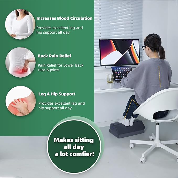 Footrest for Under Desk Ergonomic Comfortable Foot Stool with 2 Adjustable Heights, Suitable for Office, Home Car Foot Rest, Grey