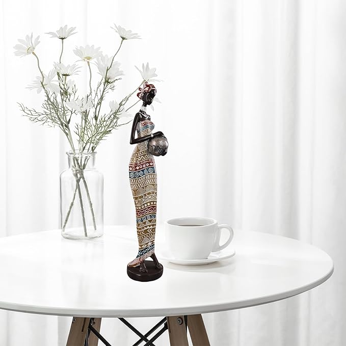 African Traditional Art Handmade Statues, Colorful Geometric Pattern Long Skirt Women's Ornaments and Decorations, Suitable for Home Study Display and Cultural Gift Collection