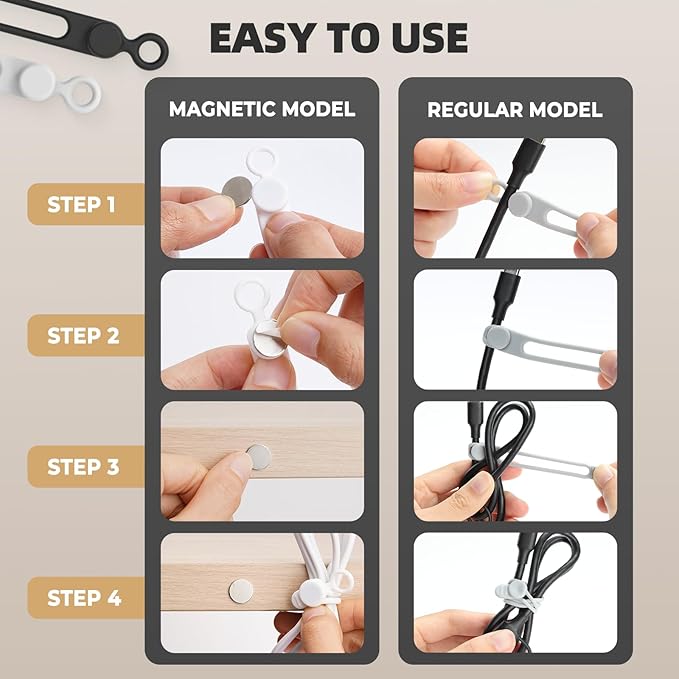 Silicone Cable Ties, Magnetic Data Cable Organizers Reusable Cable Ties Wire Organizer Adjustable Fastening Cable Straps Magnetic Silicone Cable Straps Cord Organizer for Bundling Earphone (6 Pcs)