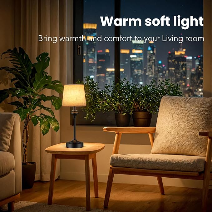 NIORSUN Portables Cordless Table Lamp Set of 2, Battery Operated Lamp, Bedside Table Lamp with Warm White,3 Way Dimmable Touch Desk Lamp for Bedroom Living Room Restaurant Whtie Shade (Black)
