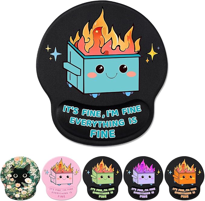 Cute Funny Ergonomic Mouse Pad Wrist Support, Dumpster on Fire Gel Mouse Pads with Wrist Rest, Comfortable Pain Relief Mousepad with Non-Slip PU Base for Gaming Work Desk Accessories Office Decor