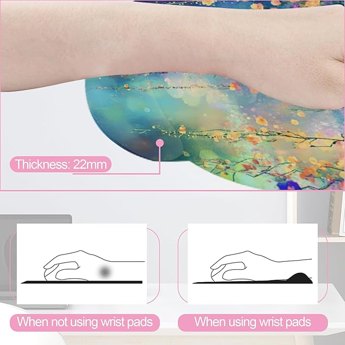 Watercolor Ivy Flower Spring Flower Mouse Pad with Wrist Rest and Keyboard Wrist Rest Set, Non-Slip Rubber Base Memory Foam Mouse Pad Set for Women, Office Desk Accessories, Gaming