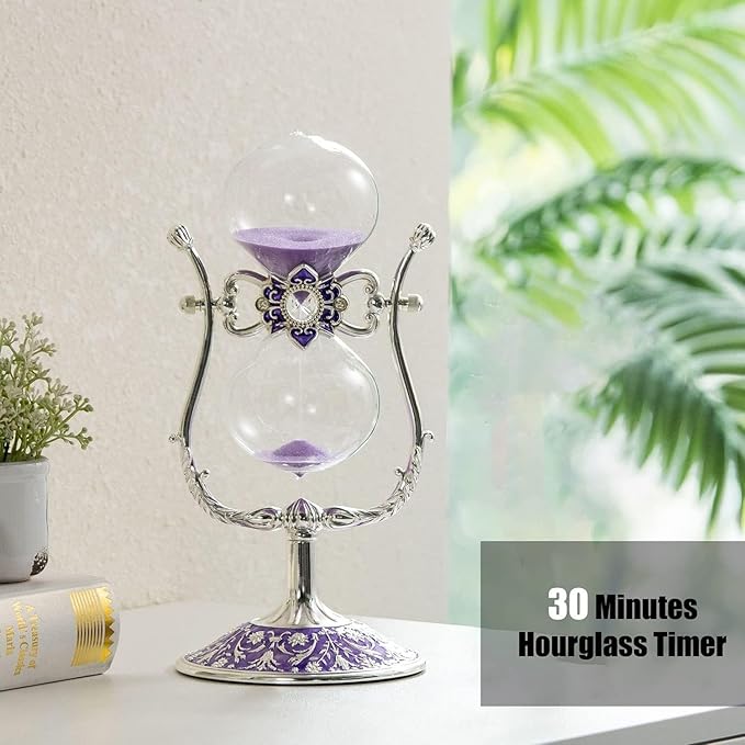 Sanduhr 30 Minuten,Hour Glass,360° flip Metal Vintage Hourglass,Hourglass Decor,for Home Decoration Office Desk Wedding Party Decor Kitchen Timer (Purple Sand)
