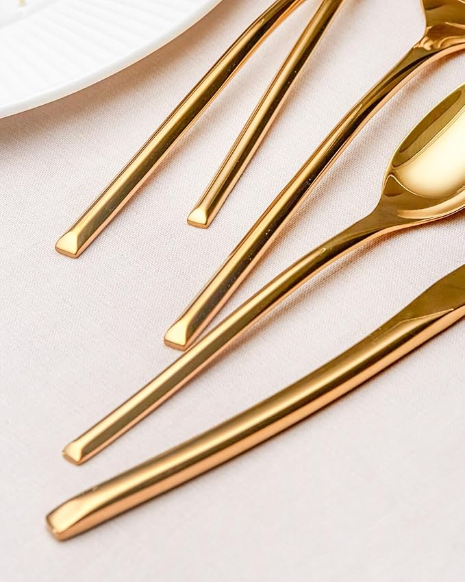 Lemeya 40-Piece Gold Silverware Set for 8,Modern 18/10 Stainless Steel Flatware Set,Luxury Cutlery Set,Unique Utensils Set for Restaurant,Spoons and Forks Set,Mirror Polished,Dishwasher Safe