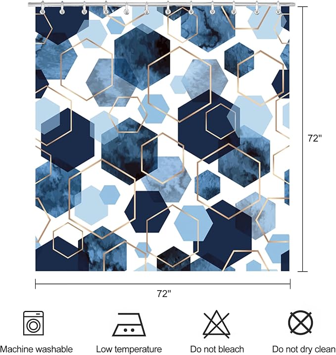 Navy Blue Geometric Shower Curtain Modern Abstract Art Blue Grid Shower Curtains for Bathroom Waterproof Polyester Fabric Bath Curtain 72 x 72 Inch with 12 Hooks