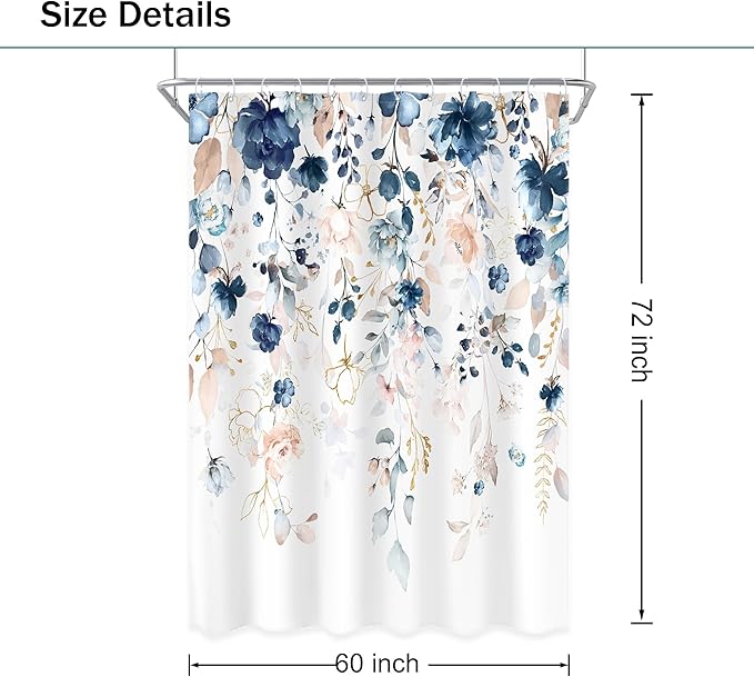 Pink and Blue Floral Shower Curtain 52Wx76H Inch Rustic Flower Eucalyptus Leaf Shabby Chic Plant Botanical Spring Girly Bathroom Set Country Bath Curtain Bathtub Accessories Home Decor