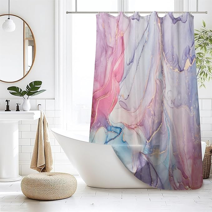 Renaiss Purples Pink Marble Shower Curtain Abstract Modern Pastel Watercolor Ink Art Luxury Hotel Bathroom Decorative Shower Curtain Waterproof Fabric Shower Curtains for Bathroom 60" W x 72" L
