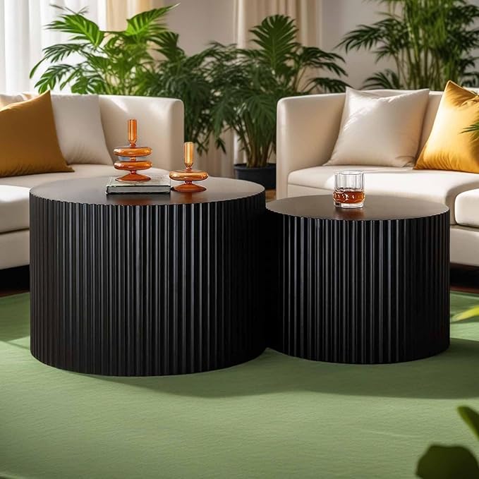 Modern Round Wooden Nesting Coffee Table Set of 2 Circle Tables with Non-Slip Feet, Accent Side End Table, Saving Space Design and No Need Assembly (ESMALL)