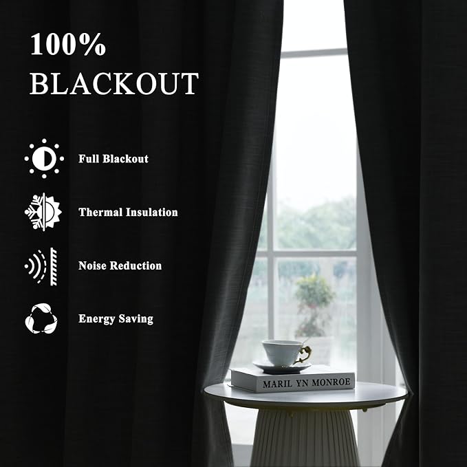 Macochico Pinch Pleated 100% Blackout Linen Curtains 120 Inch Width by 84 Inch Length, Thermal Window Drapery for Living Room Bedroom Nursery Farmhouse, Tawny Drapes with Tieback 1 Panel
