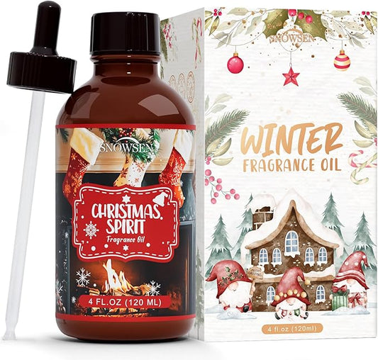 Christmas Spirit Fragrance Oil, Huge 4 Fl Oz, Premium Grade Winter Essential Oil for Diffuser and Aromatherapy, Christmas Scent for Soap Making, DIY Candle, Spray, Long Lasting Seasonal Scents