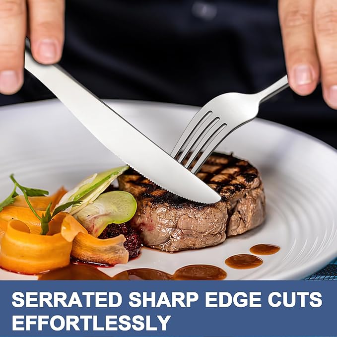 40-Piece Silverware Set for 8, Wildone Premium Stainless Steel Flatware Set, Heavy Duty Cutlery Utensil Set for Home Restaurant, Include Fork Knife Spoon Set, Dishwasher Safe