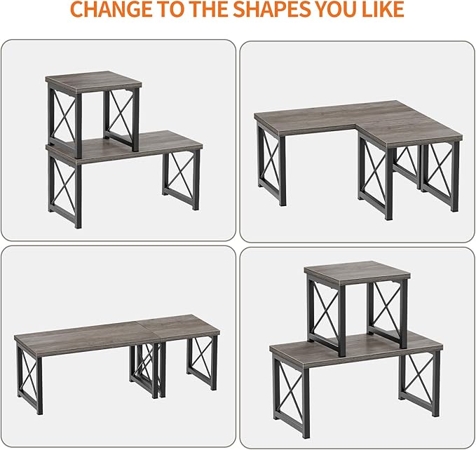 Honiter Desk Shelf for Top of Desk, Wood Desktop Shelf, 2 Tier Adjustable Bookshelf Organizer, Freestanding Stackable Desk Stand Storage Organizers Kitchen Counter Display Rack