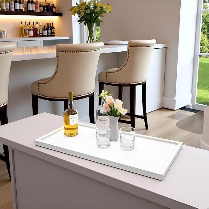 30 * 16 inches High-End Light Luxury Leather Rectangle Oversized Service Tray for Ottoman Tray, Coffee, Food, Family Dinner, Picnic, Party Essentials (Beige, 30 * 16 inch)