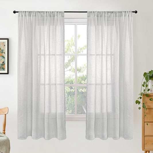 BGment Light Grey Linen Curtains 63 Inches Long for Bedroom Windows, Sheer Drapes Lightweight Rustic Country Textured for Farmhouse Living Room Decor Rod Pocket, 2 Panels Set, Each 42 Inch Wide