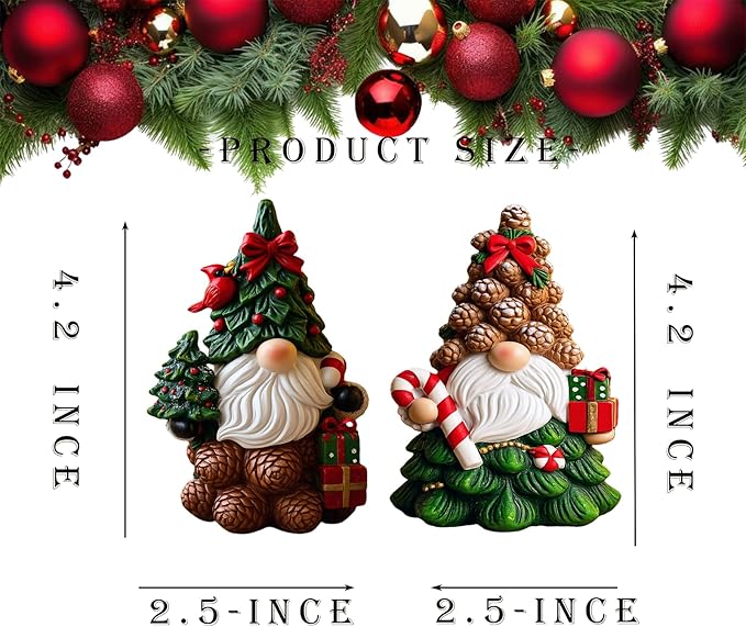 Christmas Gnomes Decorations | Set of 2 Resin Christmas Gnomes Figurines | Tomte Swedish Holiday Gnome Figurines Scandinavian for indoor Tabletop Decor | table centerpieces Window Sill Gifts 4.2in