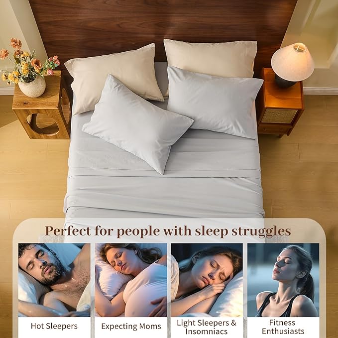 MEISHANG 100% French Pure Linen Sheets King Size - Bed Sheets 4 Piece Sets, Soft Durable Flax Linen, Anti-Tear Breathable Oeko-Tex Certified with 16" Deep Pocket (Silver Grey)