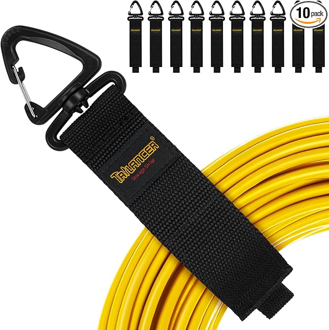 Heavy Duty Storage Straps(10-Pack), Trilancer Hook-and-Loop Cord Organizer and Hanger with Triangular Buckle to Hang on Walls for Cables,Wires,Rope,Hoses,Organization for Home,Garage or Workshop (10M)