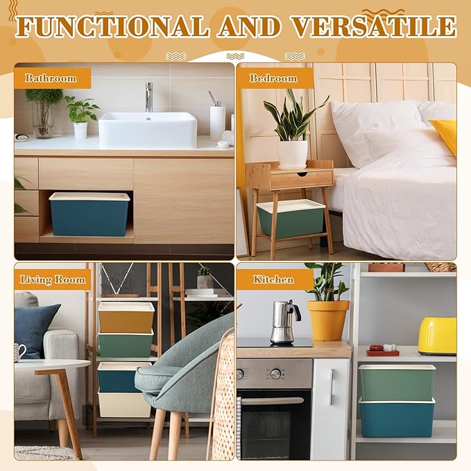 Menkxi 4 Pcs Storage Bins with Lids Plastic Containers Stackable Storage Box Baskets for Organizing Shelves(Mixed Color,Small)