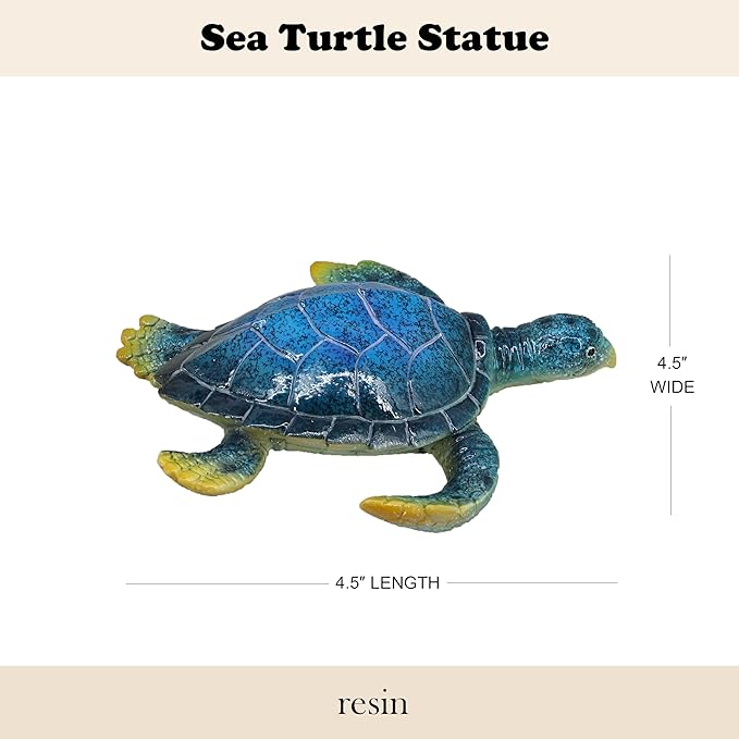 6-Inch Resin Sea Turtle Figurine - Handcrafted Marine Life Sculpture, Blue Baby Turtle Decor for Feng Shui Luck, Anxiety Relief & Home Table Centerpiece