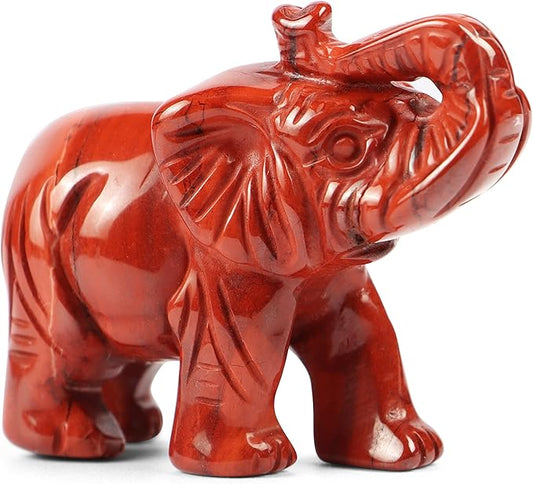 SMQ 2.0" Red Jasper Crystal Elephant Figurine Decor Women Gift Hand Carved Gemstone Good Luck Elephant Statue Decoration Healing Animal Stone for Home Office Living Room