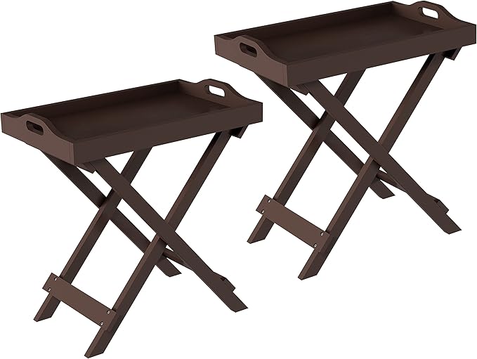 Lavish Home Folding TV Trays Set of 2 - Contemporary Side Table Set with Removable Tray Tops for Food Serving, Decor, or Meals - Portable TV Tables for Living Room, Bedroom, or Home Office (Brown)