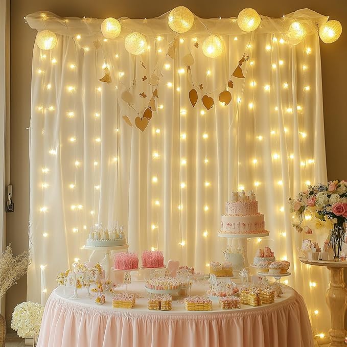 2 Pack Fairy Curtain Lights, 200 LED Upgraded Tangle-Free Hanging Lights with Remote, USB Plug in String Lights for Wall Window Wedding Party Xmas Home Décor - 6.6 x 6.6 Ft, Warm White