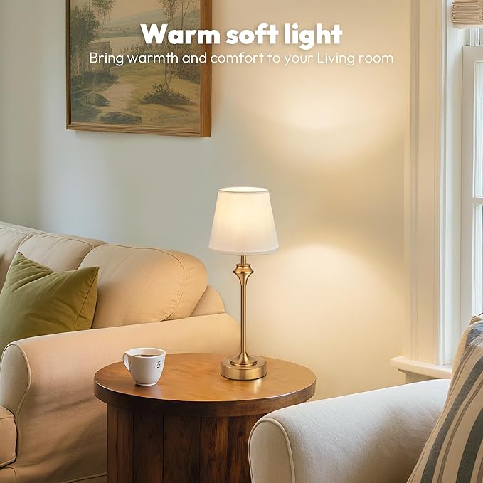 NIORSUN Portables Cordless Table Lamp,Battery Operated Lamp,5200mAh Bedside Table Lamp with Warm White,3 Way Dimmable Touch Desk Lamp for Bedroom Living Room Restaurant White Shade (Gold)