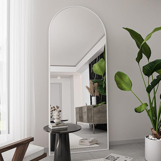 TinyTimes 65''x22'' Arched Full Length Mirror with Stand, Full Body Mirror Full Length Floor Freestanding, Wall Mounted Mirrors for Bedroom Living Room Cloakroom (White)