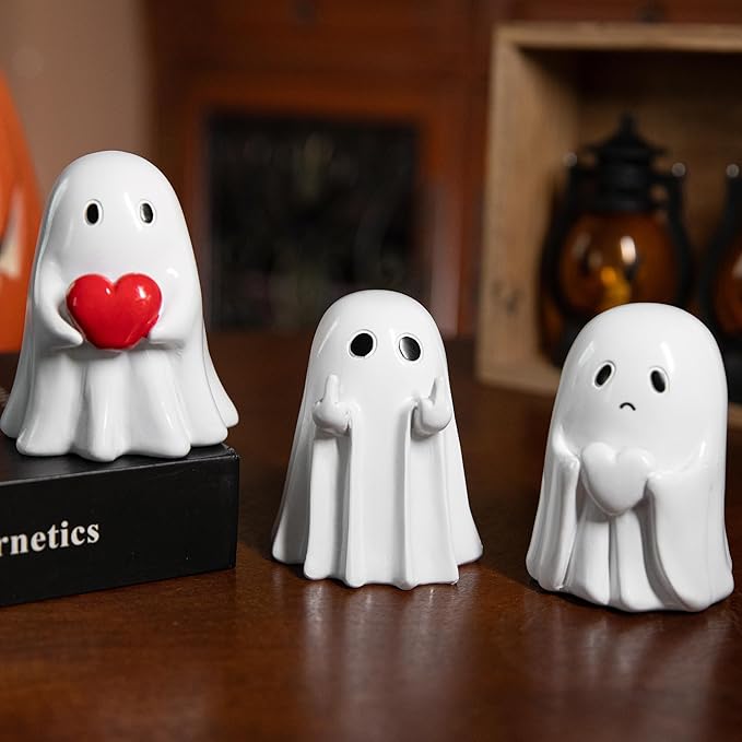 Halloween Ghost Figurine 3pcs Resin Ghost Spooky Statue Set Quirky Gifts Small Figurines for Halloween Party Tabletop Desk Home Decor
