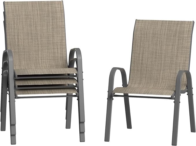 Amopatio Patio Chairs Set of 4, Outdoor Stackable Dining Chairs for All Weather, Breathable Garden Outdoor Furniture for Backyard Deck, Brown