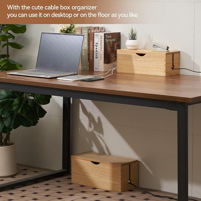 KIRIGEN Cable Management Box Wooden Cord Organizer Hide Power Strip Desk Wires Protector for Home Office TV Computer (DXH2T-NA)