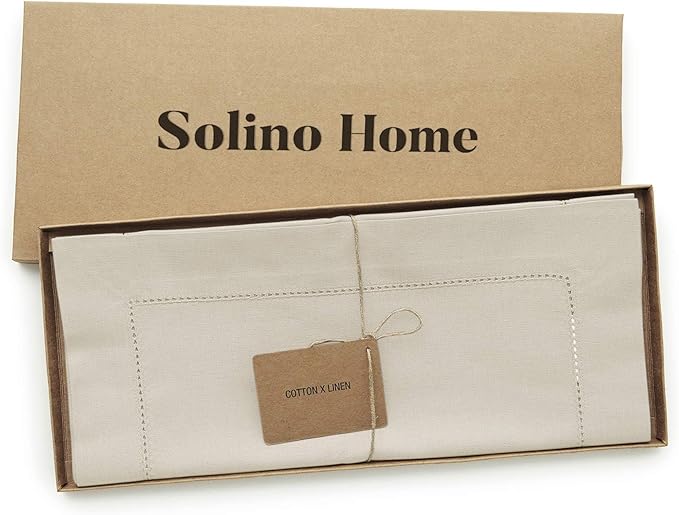 Solino Home Linen Hemstitch Table Runner 60 Inches - Cotton Linen Small Table Runner 14 x 60 Inch Ideal for Dresser and Coffee Tables - Fall, Autumn, Halloween, Thanksgiving, Christmas
