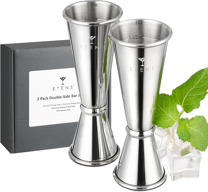 Japanese Jigger Set for Bartending 2 Pack - 1 oz 2 oz Cocktail Graduated Jigger | Easy Read Measurements Inside Shot Measure | Liquor Measuring Cup & Alcohol Measuring Tools| Metal Bar Jigger