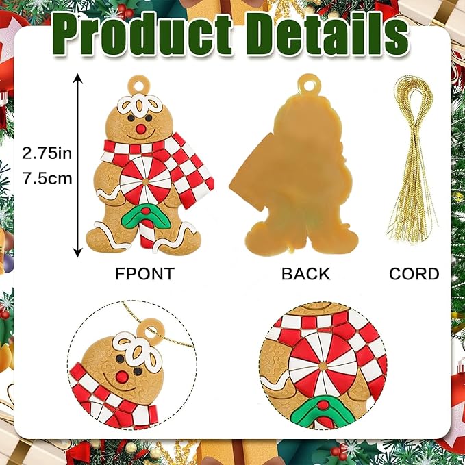 12pcs Gingerbread Ornaments for Christmas Tree Decorations Indoor, Hanging Plastic Gingerbread Man Christmas Ornaments Figurines Set, Cute Home Decor Living Room for Kids Birthday Party Supplies