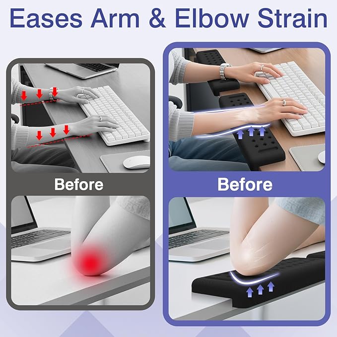 L-Shaped Desk Edge Cushion, 2 PCS Elbow Rest for Desk with Ergonomic Support, Memory Foam Elbow Pad & Arm Rest for Palm, Wrist & Forearm, Non-Slip & Separate Design, Office & Home, Black