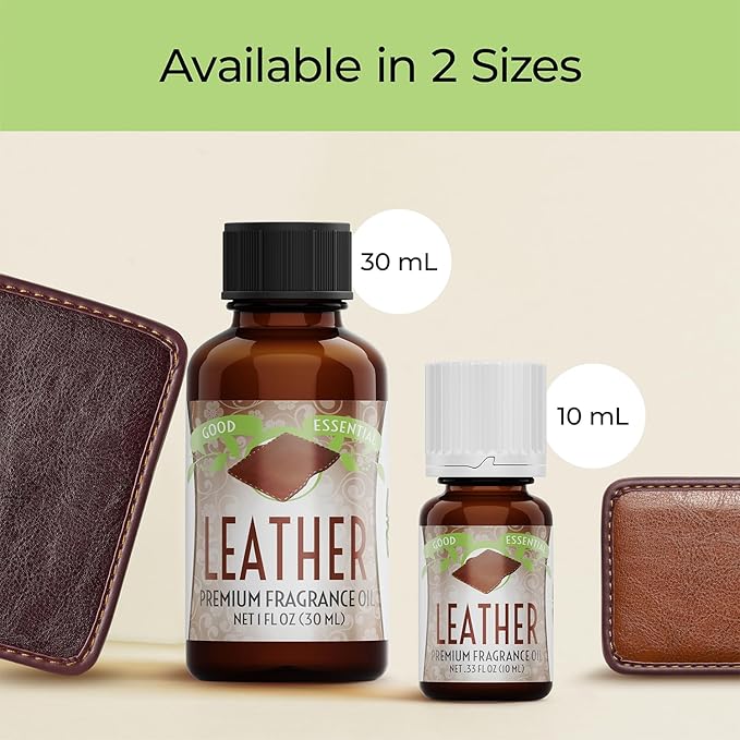 Good Essential Professional Leather Fragrance Oil, 0.33 Fluid Ounces - Leather Scent for Candle Warmers, Wax Melts, and Diffusers