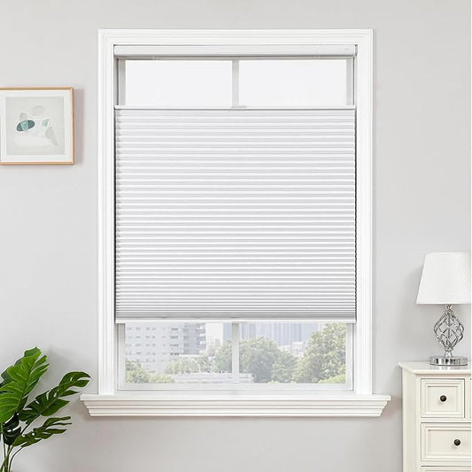 Joydeco No Tools No Drill Blinds for Indoor Windows, Cordless Window Blinds Cellular Shades Top Down Bottom Up Blackout Honeycomb Blinds Thermal Insulated Noise Reduction (White, 61" W x 96" H)