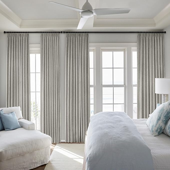 Macochico Blackout Curtains Thick Linen Texture Pinch Pleated Drapes for Living Room Bedroom Windows Nursery Modern Farmhosue Curtains Elephant Grey Blackout Panels with Tieback 84" Wx84 L 1 Panel