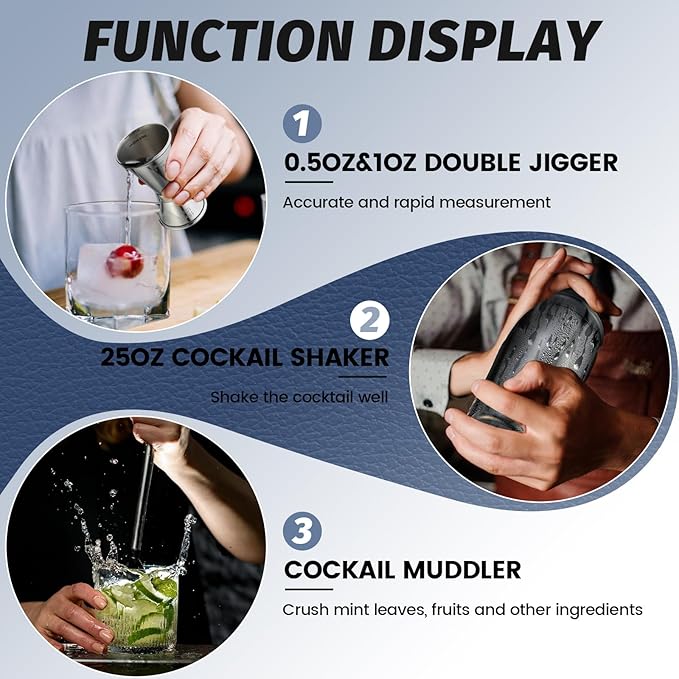 Cocktail Shaker Set Bartender Kit: 13-Pcs Bar Tools Set with Bamboo Stand, Essential Bar Accessories for Home: 25oz Martini Shaker, Jigger, Bar Spoon, Professional Cocktails Kit for Drink Mixing |Gift