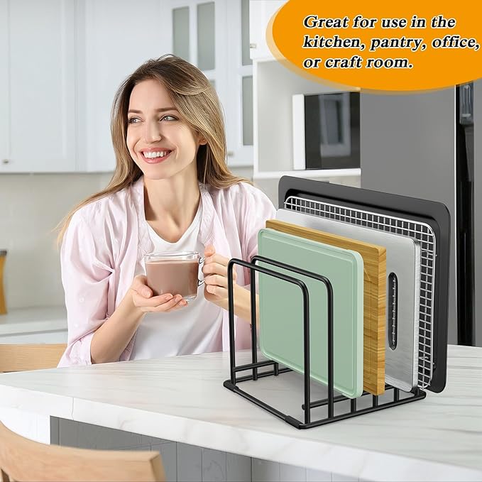 5-Tier Dish Rack & Cutting Board Organizer – 5-Tier Metal Rack for Cutting Boards, Bakeware, Trays – Space-Saving Kitchen Storage, Rust-Resistant Dish Organizer for Cabinets, Countertops & Pantry