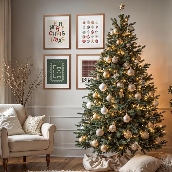 ETVISO Christmas Decor, Merry Christmas Wall Art Prints Set of 4, Retro Vintage Xmas Poster, Funny Winter Holidays Gift Print Decor for Gallery Living Room Bathroom, 8x10 (Unframed)