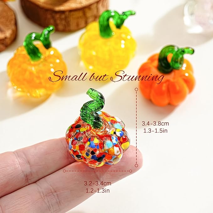 H&D HYALINE & DORA 12 Pcs Mini Blown Glass Pumpkin Figurines Crystal Halloween Pumpkin Art Decorations Table Accent for Home Thanksgiving Halloween